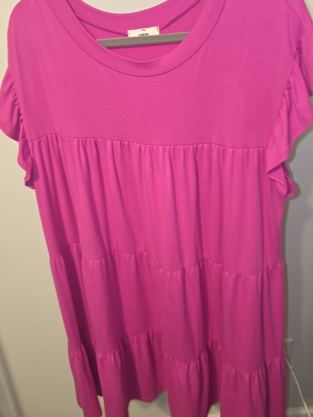 entro Bright Fuchsia Tiered Short Sleeve Mini Dress